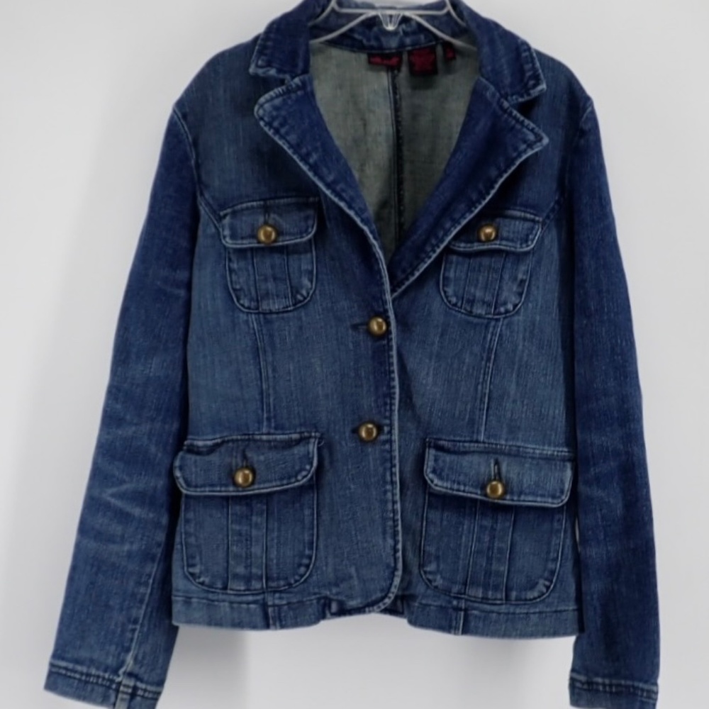 Willi Smith Womens Jean Jacket Size Small 2-Button Long Sleeve Blue Denim Cotton